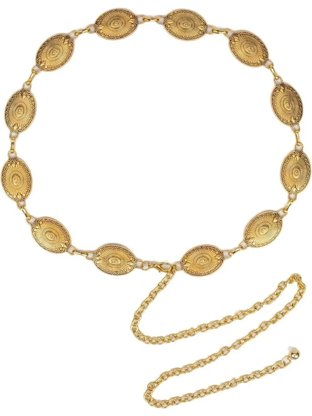 Women's Solid Golden Metal Belt Concho Belt Cowgirl Boho Vintage Chain Belt